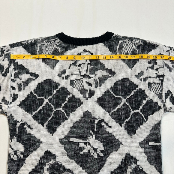 Women's KOMAN Black & White Patterned Crew Neck Sweater L - Picture 7 of 7